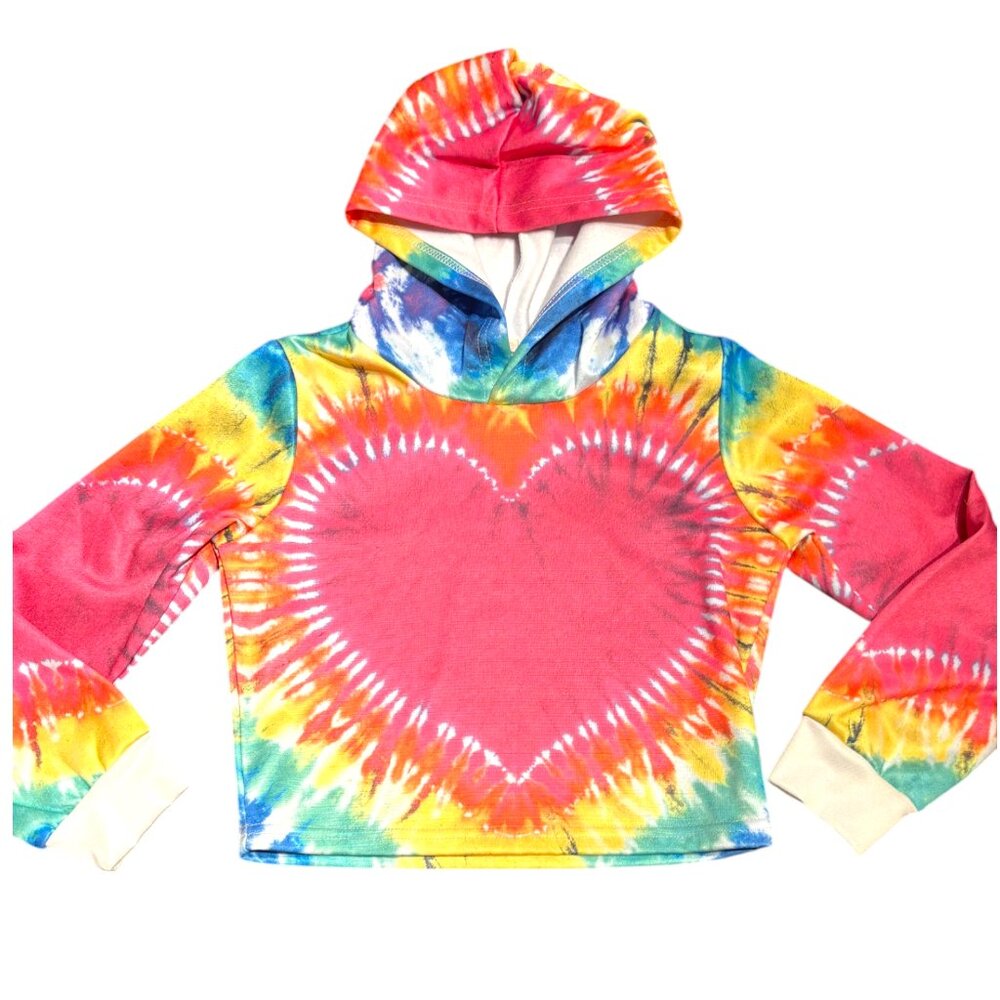 Pixie Girl gir's Tie Dye Heart hooded‎ cropped Sweatshirt sz 7/8